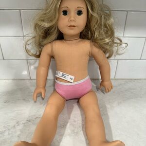 American Girl Doll with Blonde Hair green eyes  and Pink Undergarments